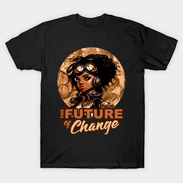 Future of Change Steampunk Anime Black Girl Empowerment T-Shirt by Irene Koh Studio